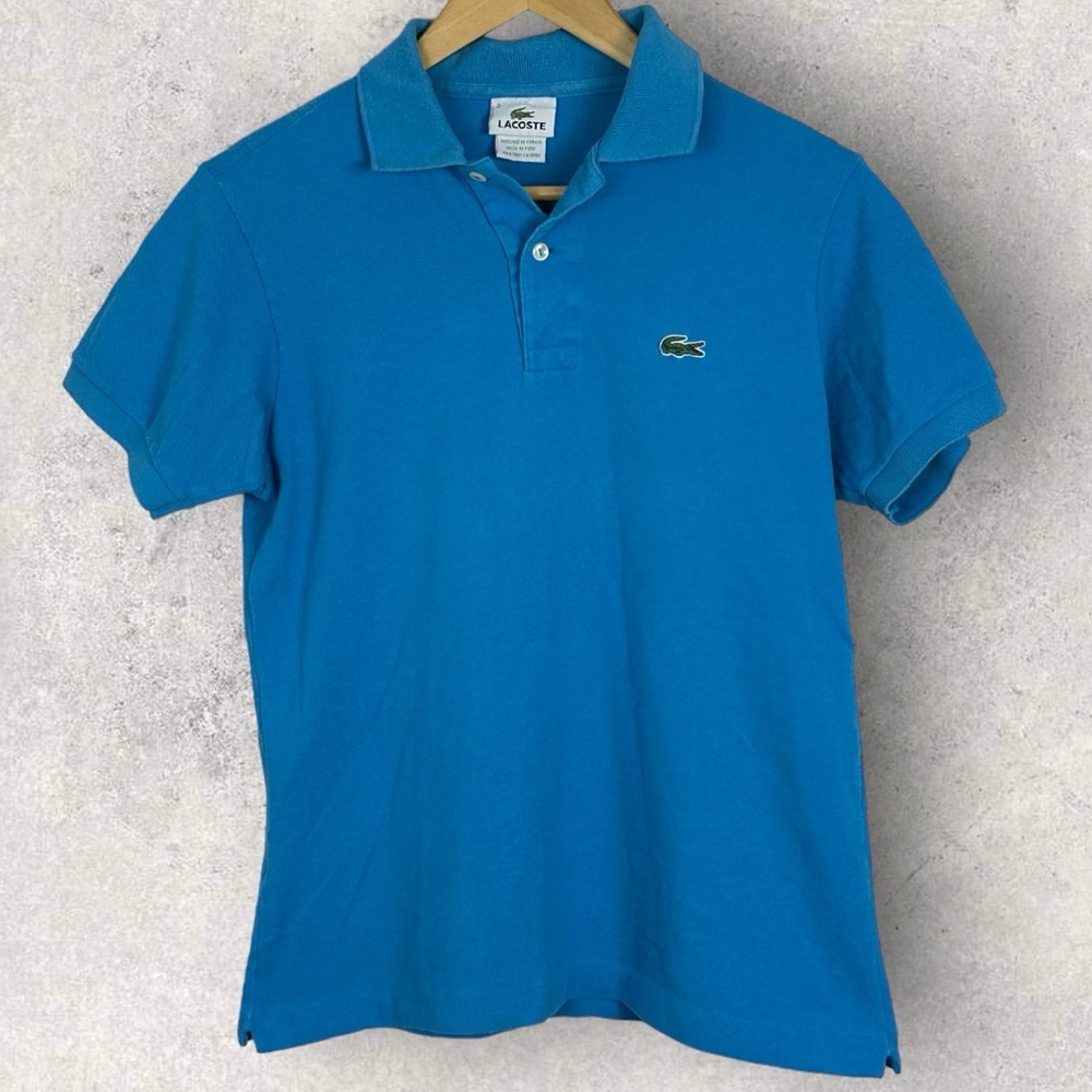 Lacoste Blue Short Sleeve Collared Polo Shirt Size 2 Golf Preppy Top Button Down